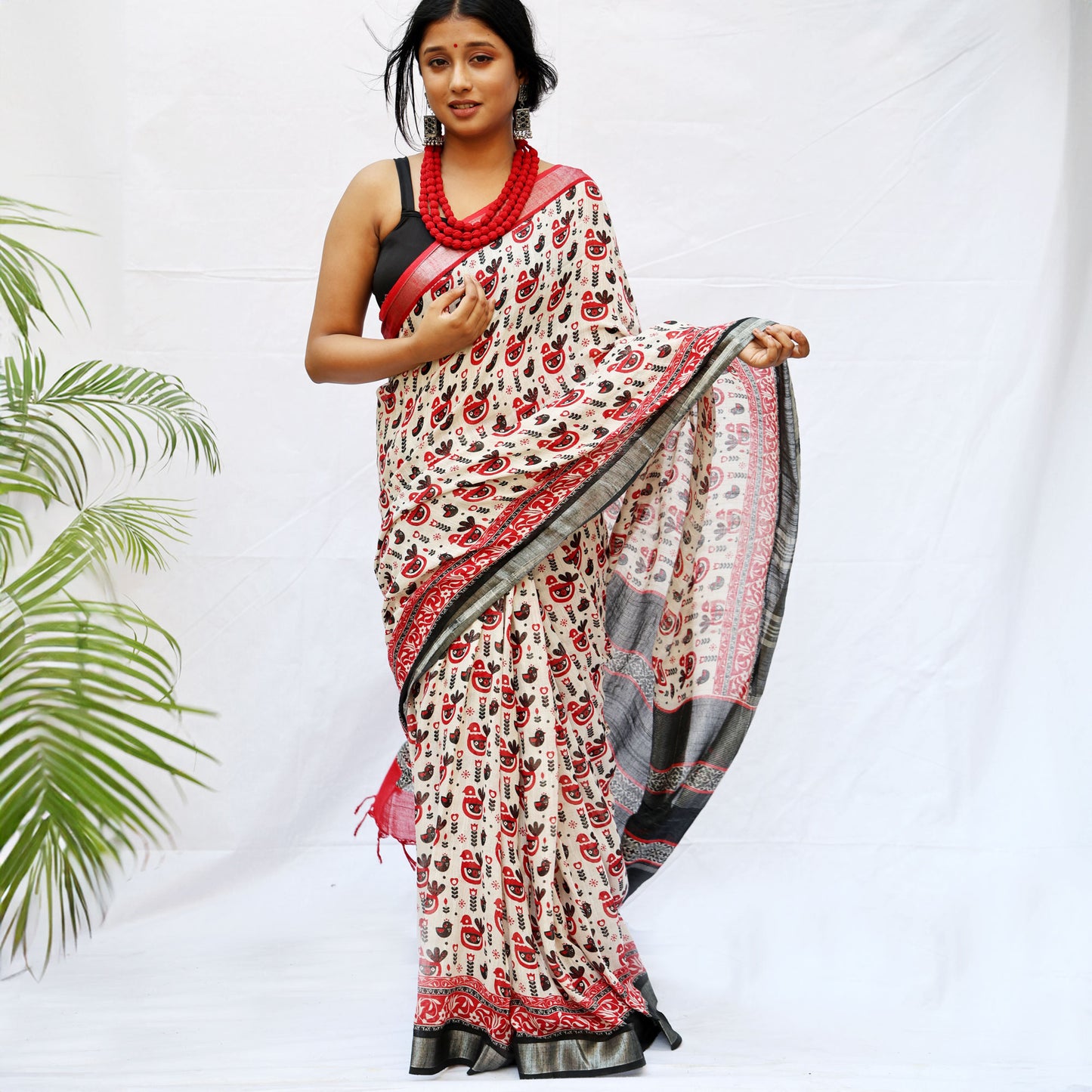 Midnight Aurora Printed Organic Linen Saree