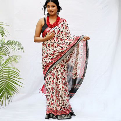 Midnight Aurora Printed Organic Linen Saree