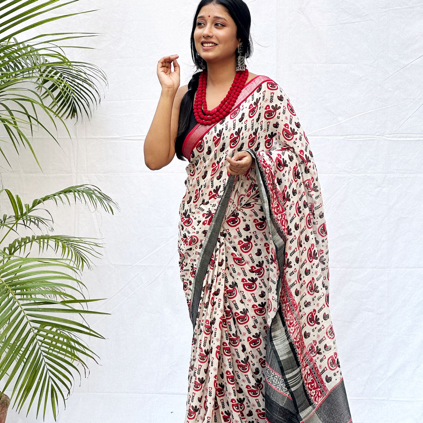 Midnight Aurora Printed Organic Linen Saree
