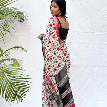 Midnight Aurora Printed Organic Linen Saree