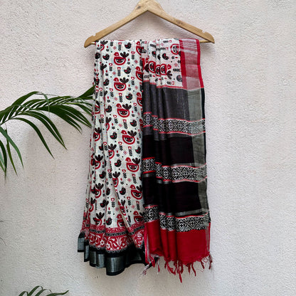 Midnight Aurora Printed Organic Linen Saree