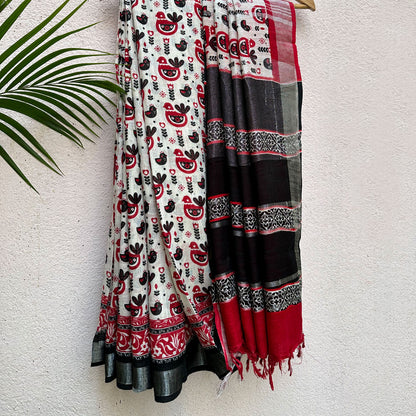 Midnight Aurora Printed Organic Linen Saree