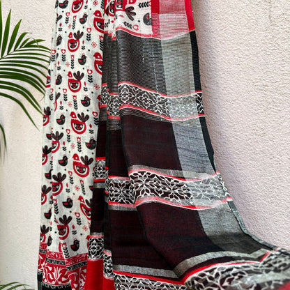 Midnight Aurora Printed Organic Linen Saree