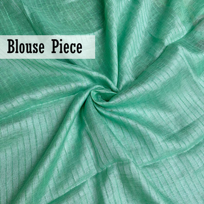 Minty Hues Linen Embroidered Saree