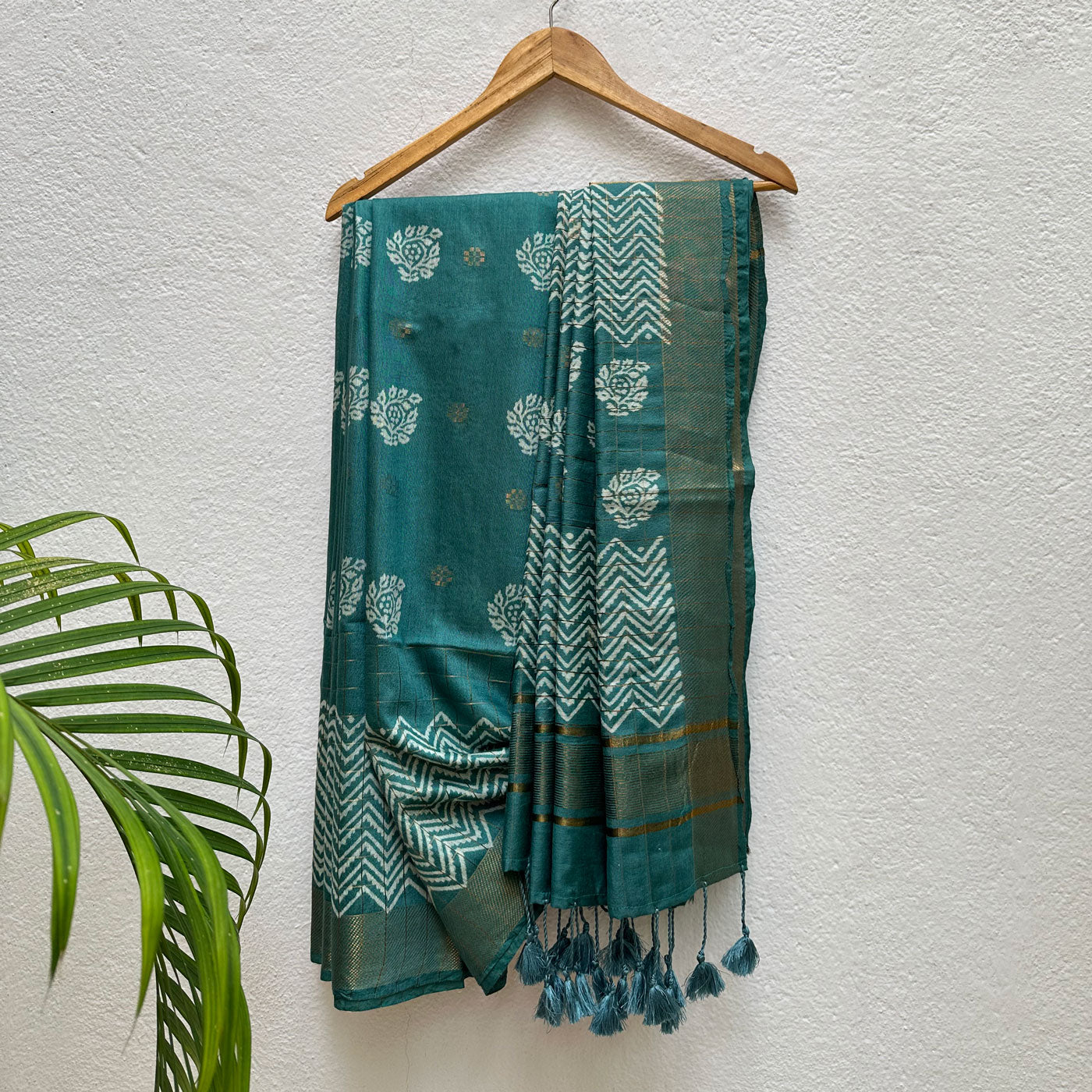 Mogra Handblock Printed Cotton Silk Saree