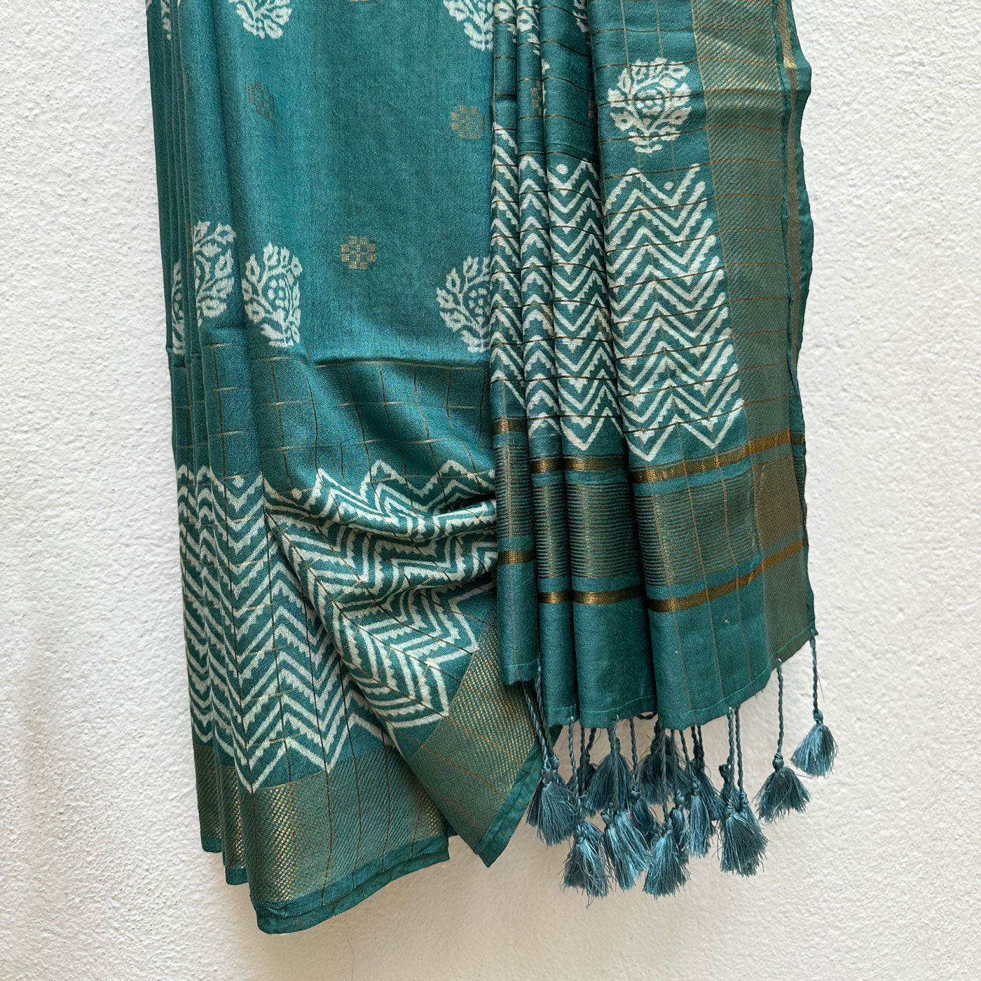 Mogra Handblock Printed Cotton Silk Saree