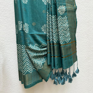Mogra Handblock Printed Cotton Silk Saree