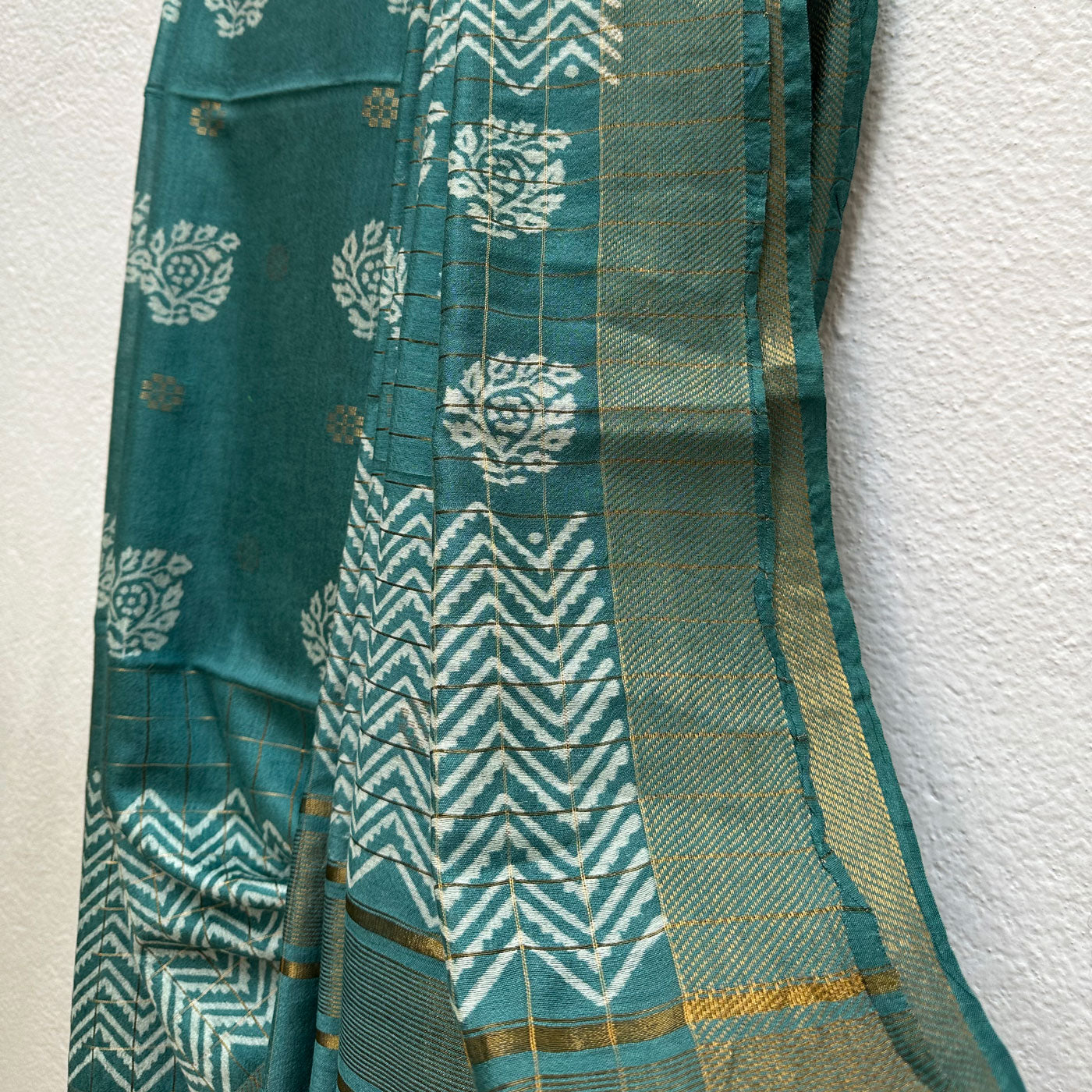 Mogra Handblock Printed Cotton Silk Saree