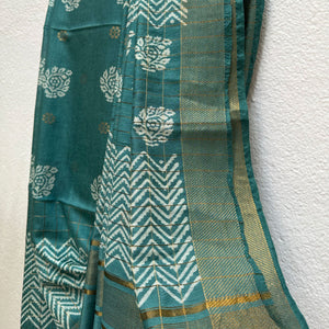 Mogra Handblock Printed Cotton Silk Saree