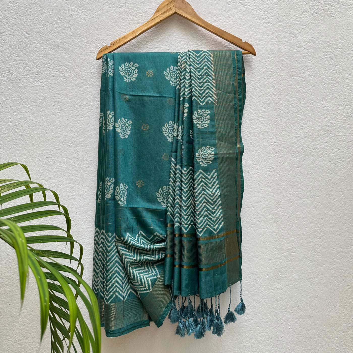 Mogra Handblock Printed Cotton Silk Saree