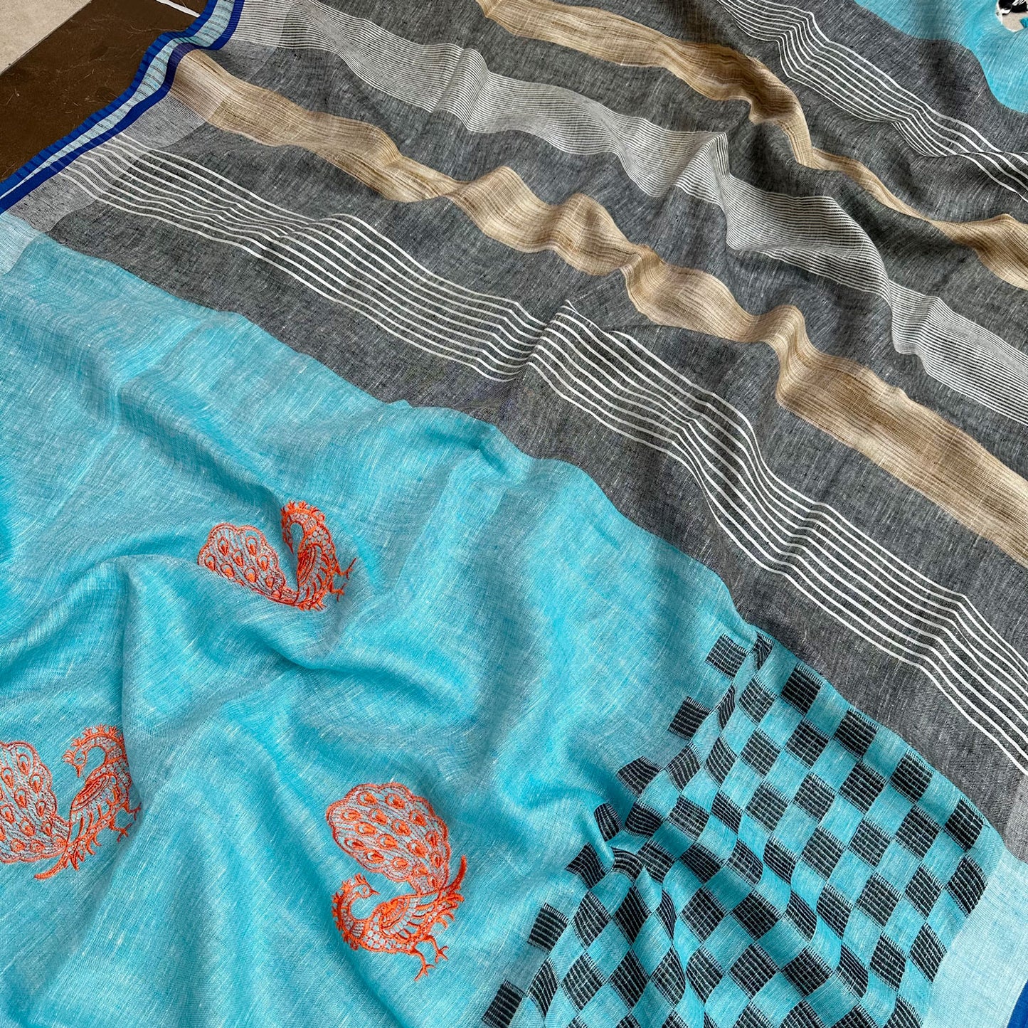 Mor Bagh Linen Embroidered Saree