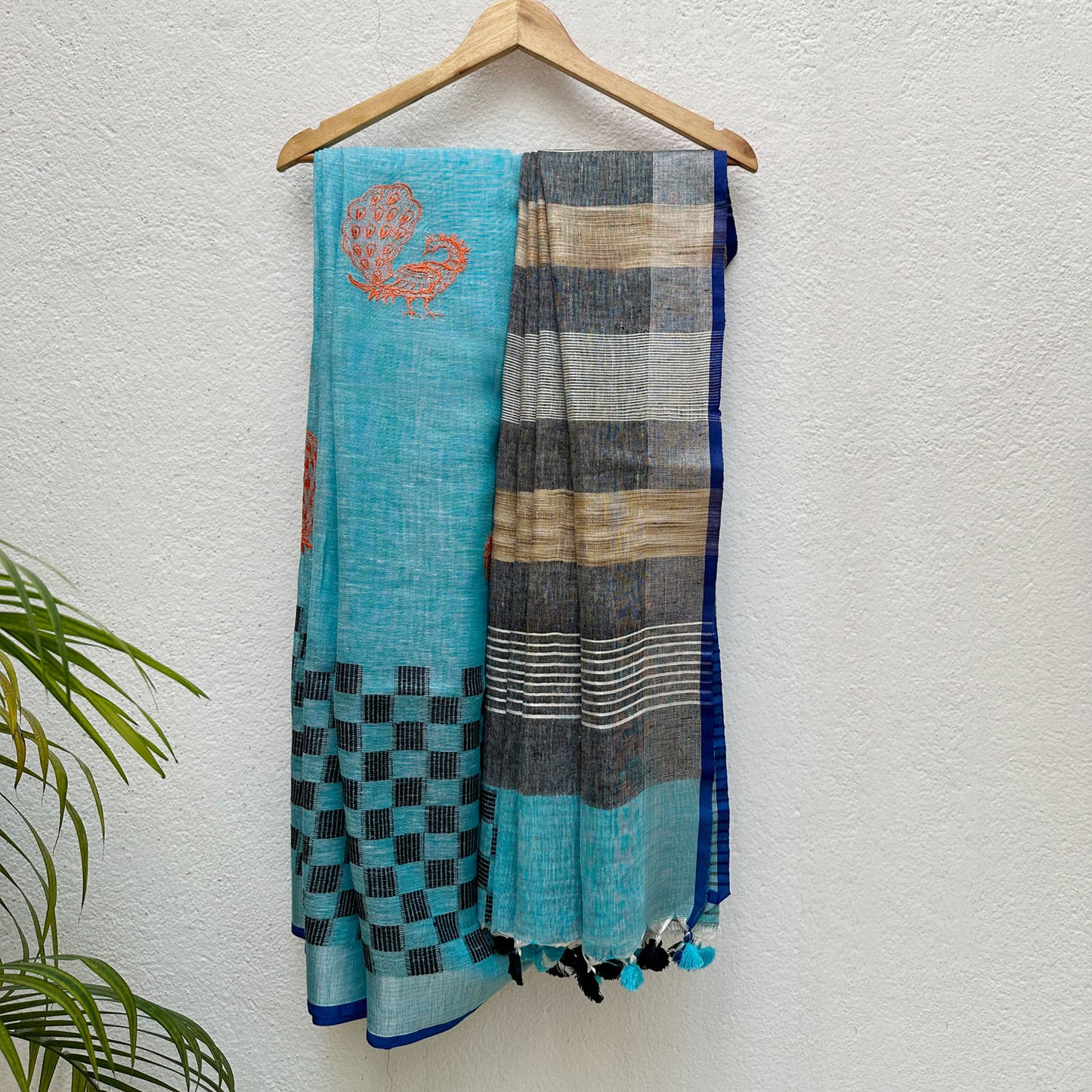 Mor Bagh Linen Embroidered Saree
