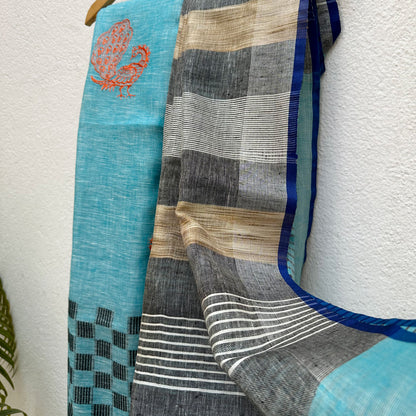 Mor Bagh Linen Embroidered Saree