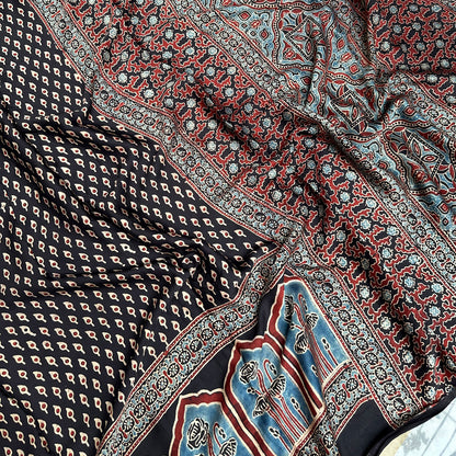 Naayab Handblock Printed Ajrakh Modal Silk Saree