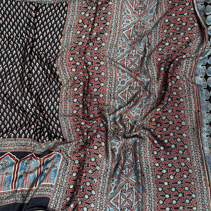 Naayab Handblock Printed Ajrakh Modal Silk Saree