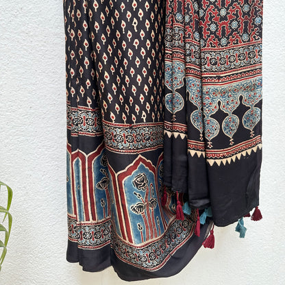 Naayab Handblock Printed Ajrakh Modal Silk Saree