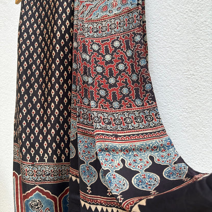Naayab Handblock Printed Ajrakh Modal Silk Saree