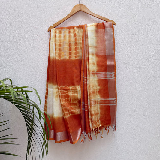 Nasturtium Shibori Cotton Linen Saree