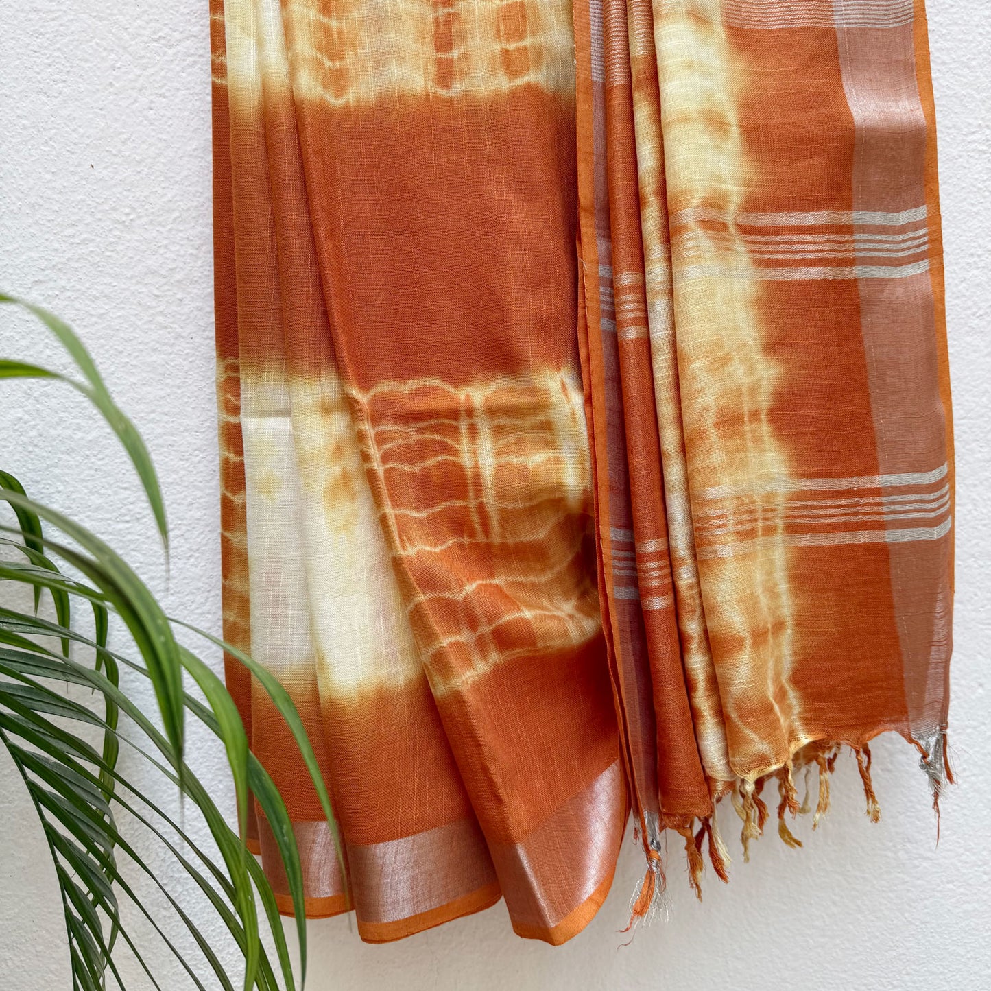 Nasturtium Shibori Cotton Linen Saree