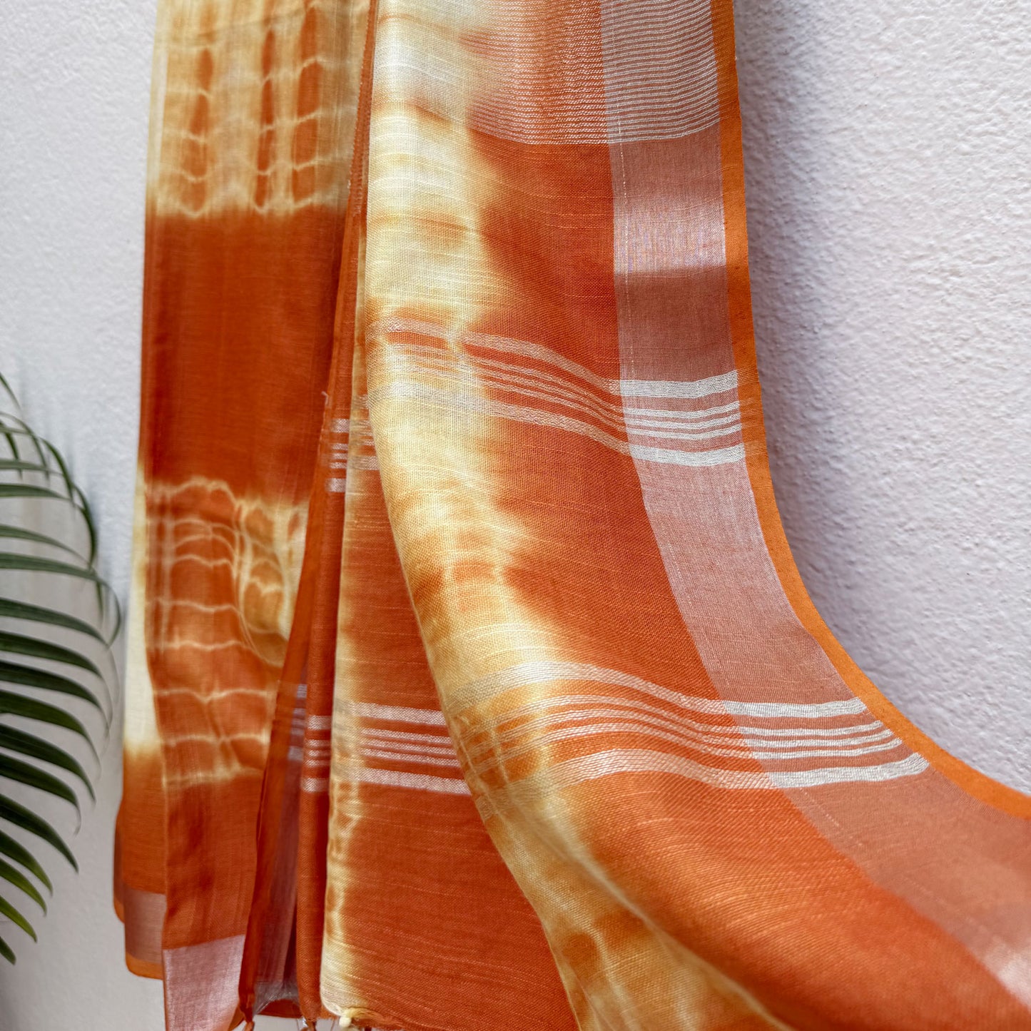 Nasturtium Shibori Cotton Linen Saree