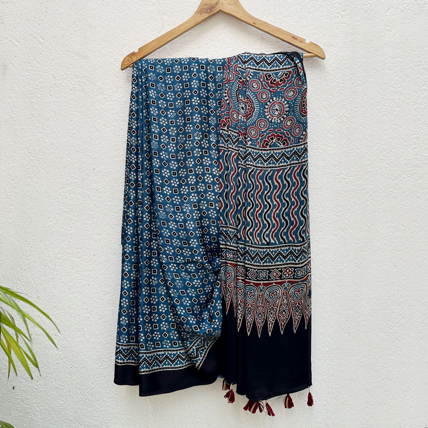 Neel Taara Handblock Printed Ajrakh Modal Silk Saree