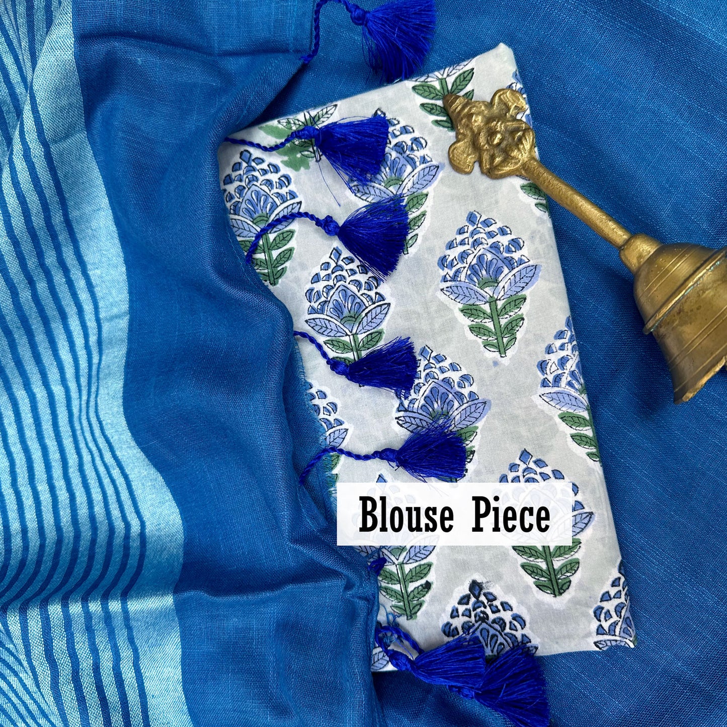 Neela Aasmaan Cotton Saree with Printed Blouse