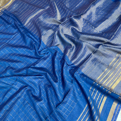 Neela Aasmaan Cotton Silk Saree with Printed Blouse