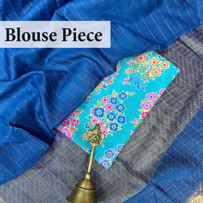 Neela Aasmaan Cotton Silk Saree with Printed Blouse