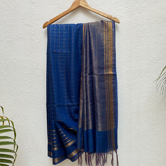 Neela Aasmaan Cotton Silk Saree with Printed Blouse