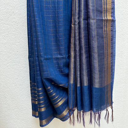 Neela Aasmaan Cotton Silk Saree with Printed Blouse