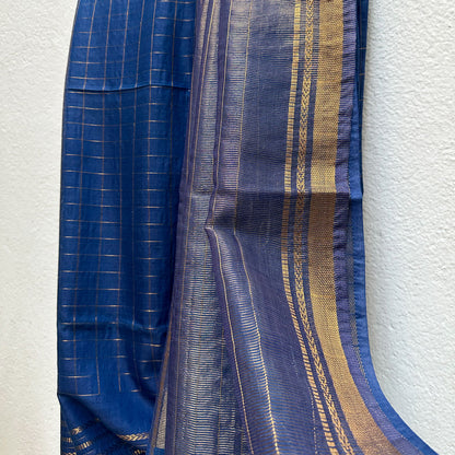 Neela Aasmaan Cotton Silk Saree with Printed Blouse