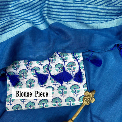Neele Neele Ambar Cotton Saree with Printed Blouse