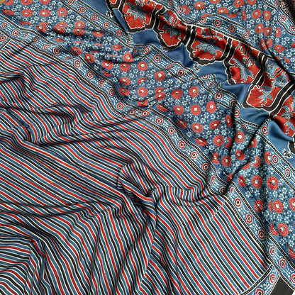 Neeraj Handblock Printed Ajrakh Modal Silk Saree
