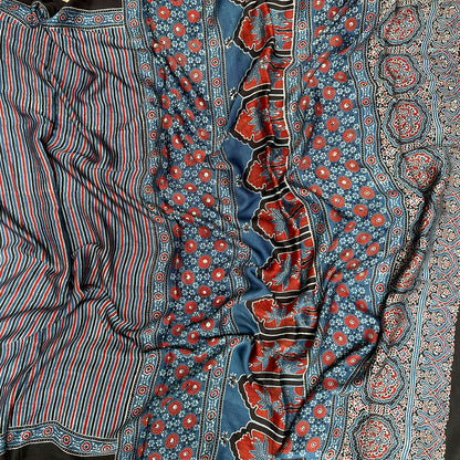 Neeraj Handblock Printed Ajrakh Modal Silk Saree