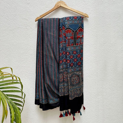 Neeraj Handblock Printed Ajrakh Modal Silk Saree