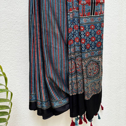 Neeraj Handblock Printed Ajrakh Modal Silk Saree