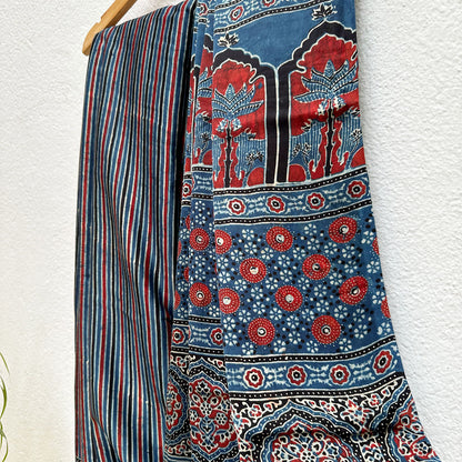 Neeraj Handblock Printed Ajrakh Modal Silk Saree