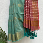 Load image into Gallery viewer, Neptune Green Cotton Bamboo Silk Saree
