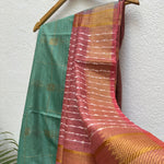 Load image into Gallery viewer, Neptune Green Cotton Bamboo Silk Saree
