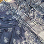 Load image into Gallery viewer, Nergis Indigo Hand Block Cotton Cotton Silk Saree

