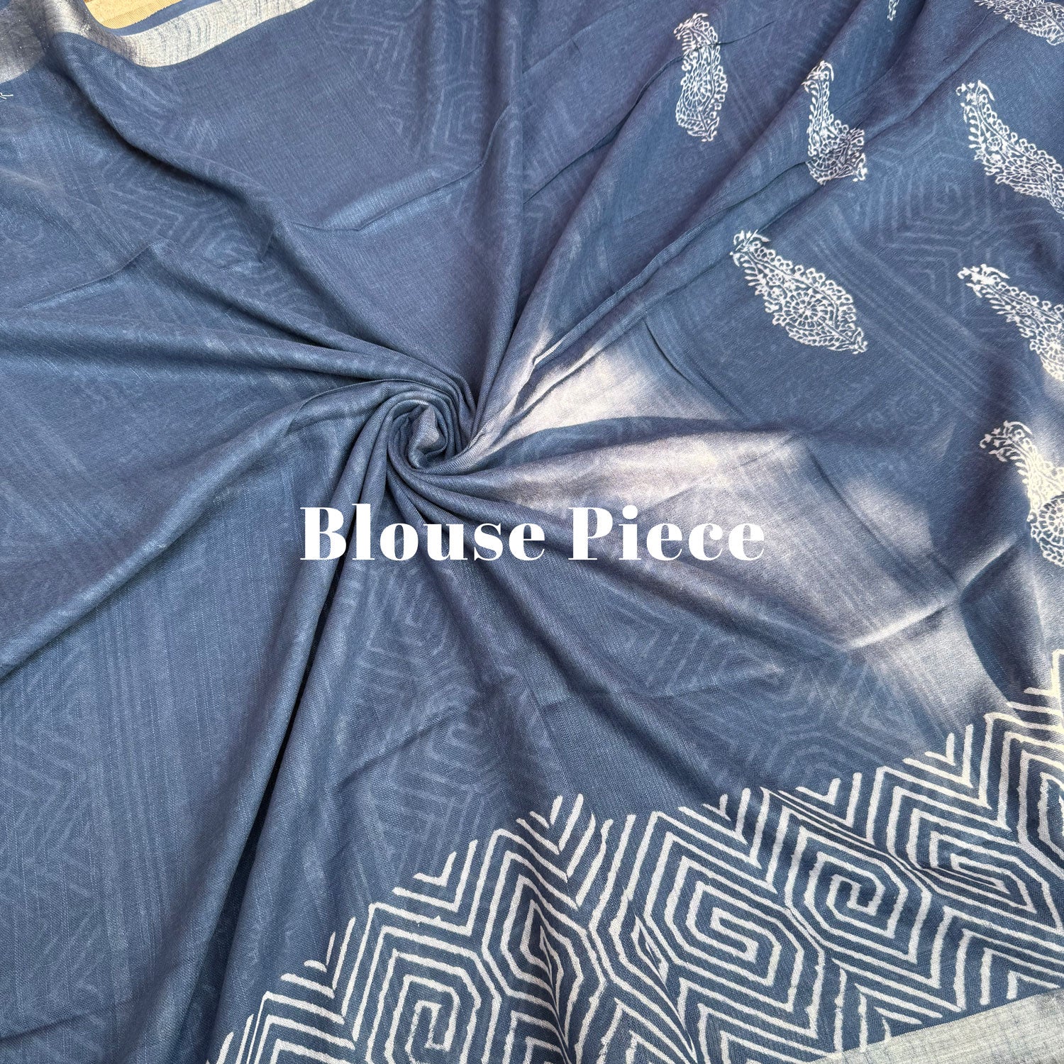 Nitya Indigo Hand Block Cotton Linen Saree