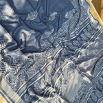 Load image into Gallery viewer, Nitya Indigo Hand Block Cotton Linen Saree
