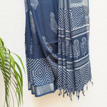 Load image into Gallery viewer, Nitya Indigo Hand Block Cotton Linen Saree

