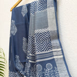 Load image into Gallery viewer, Nitya Indigo Hand Block Cotton Linen Saree
