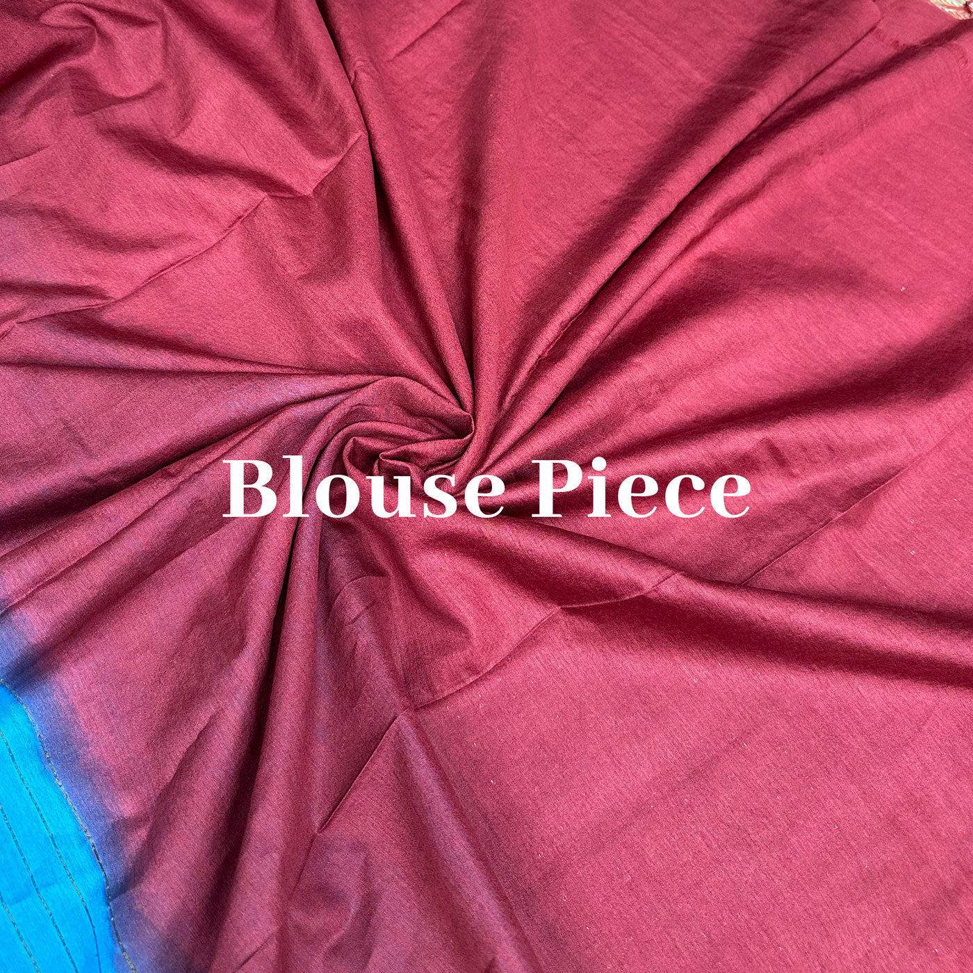 Ocean Blue Cotton Silk Saree