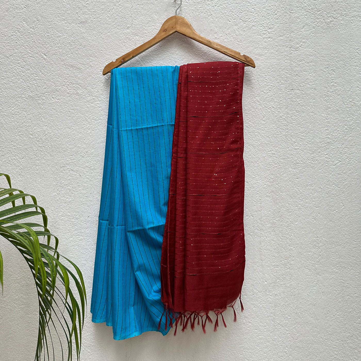 Ocean Blue Cotton Silk Saree