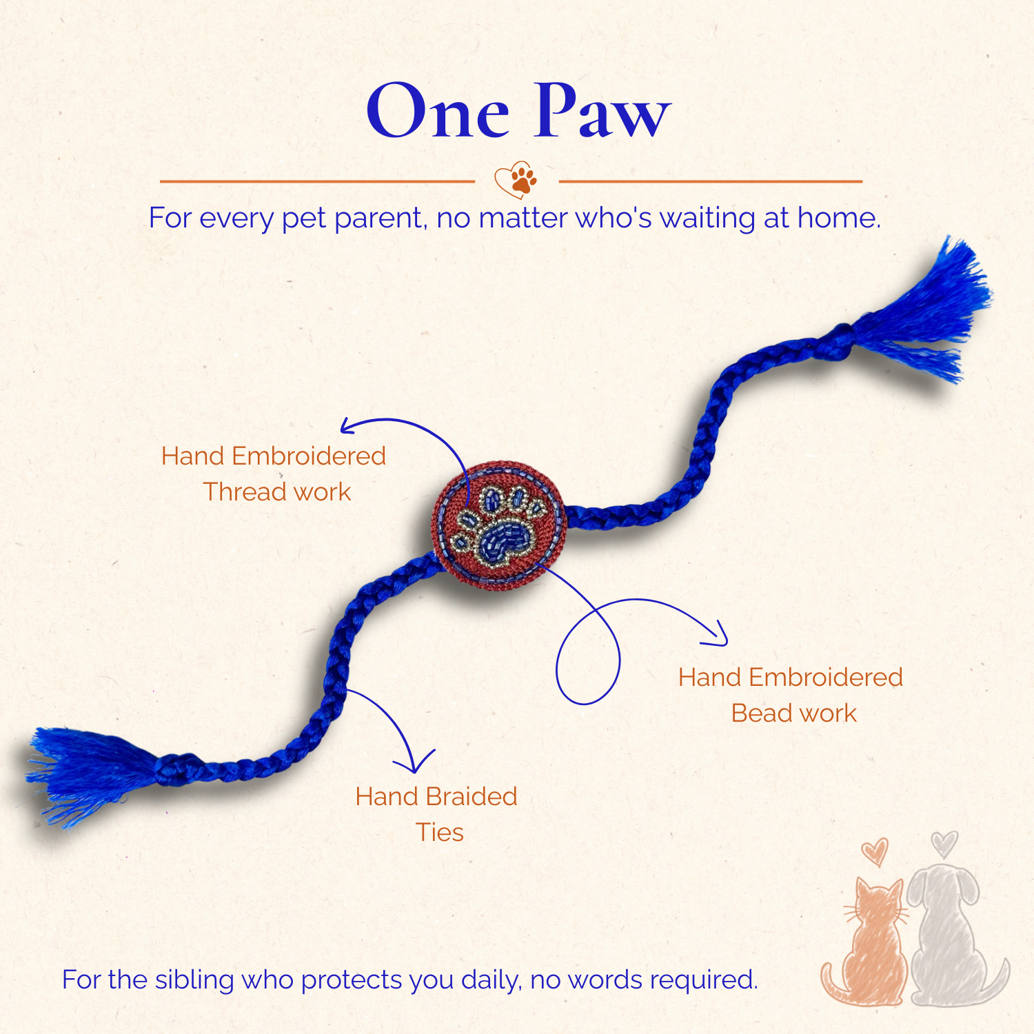 One Paw Rakhi handmade pet rakhi with embroidered paw design