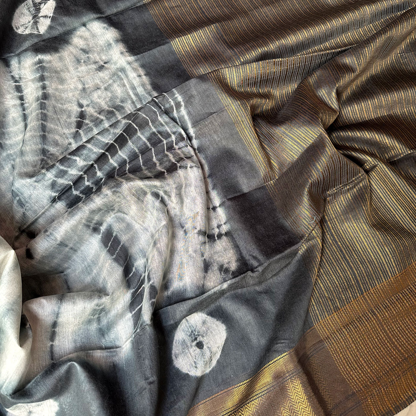 Outer Space Shibori Bandhani Cotton Silk Saree