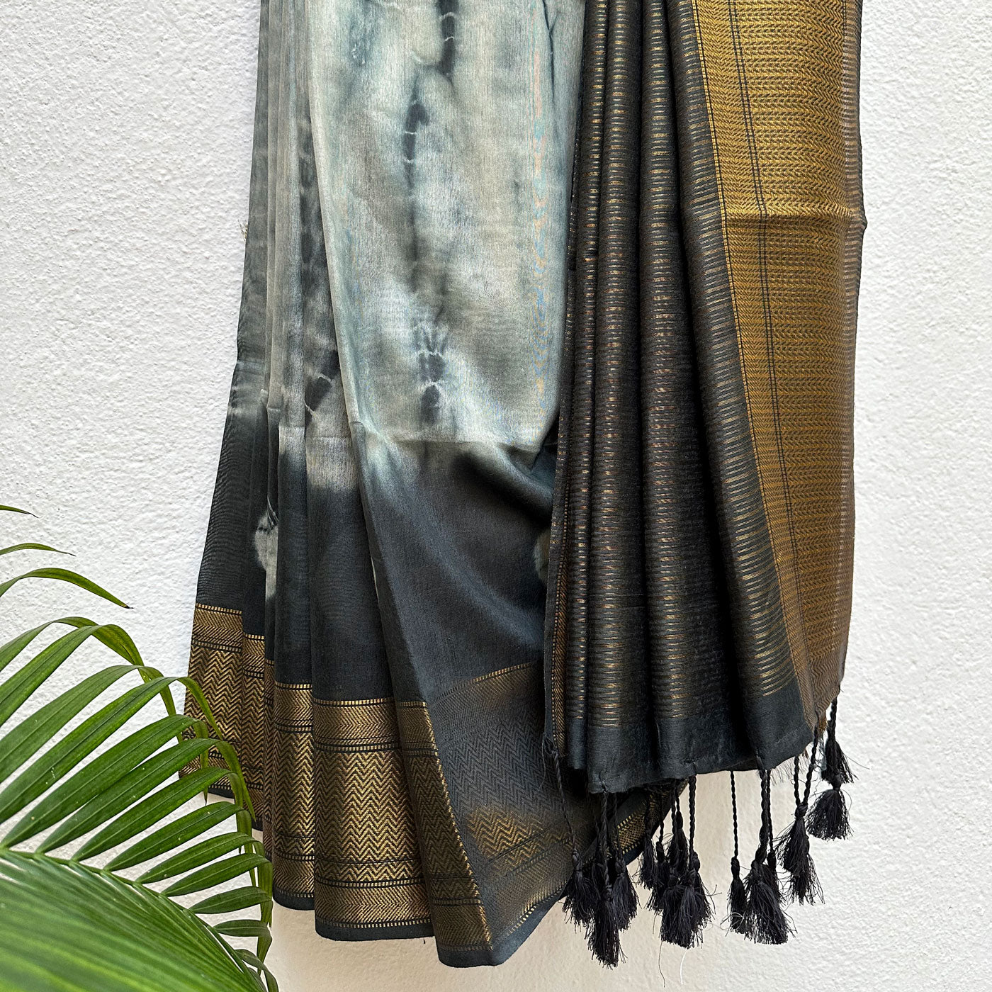 Outer Space Shibori Bandhani Cotton Silk Saree