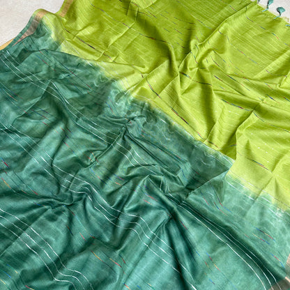 Pacific Green Shibori Cotton Silk Saree